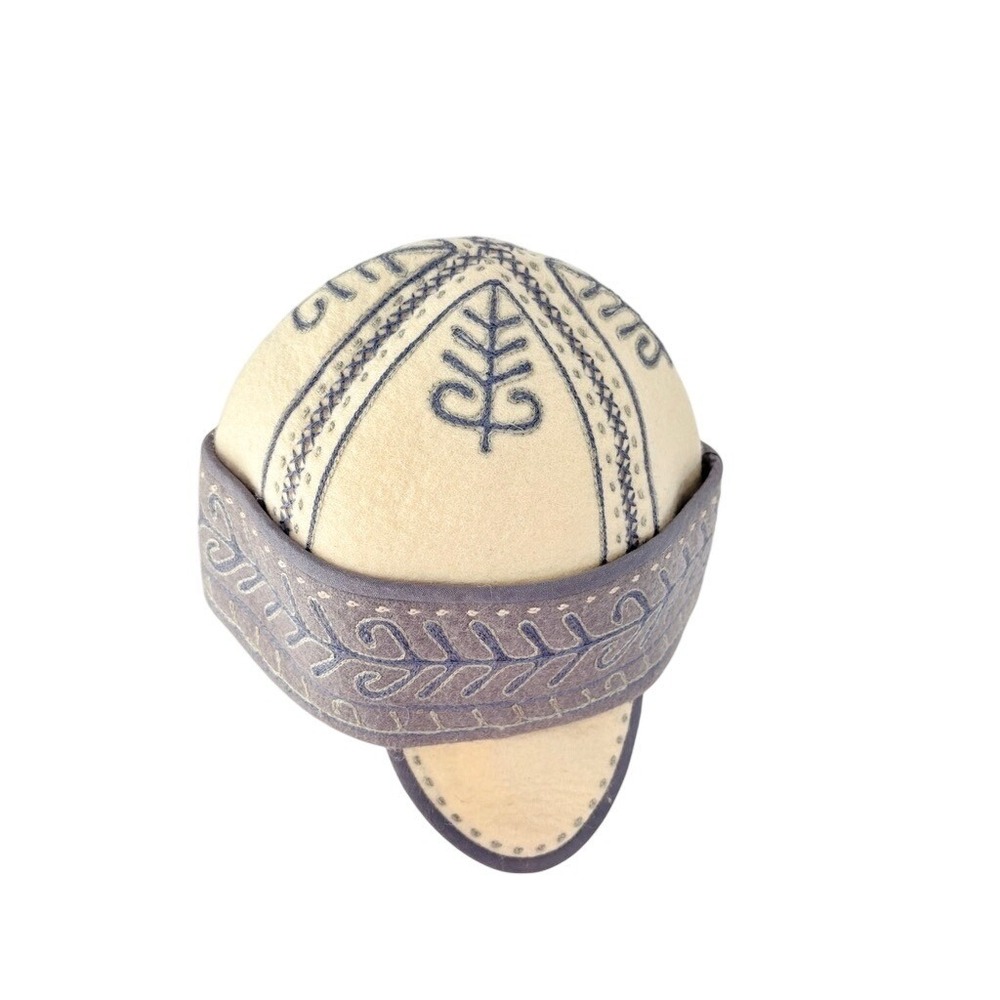 Embroidered Cream and Gray Women's Felt Cap